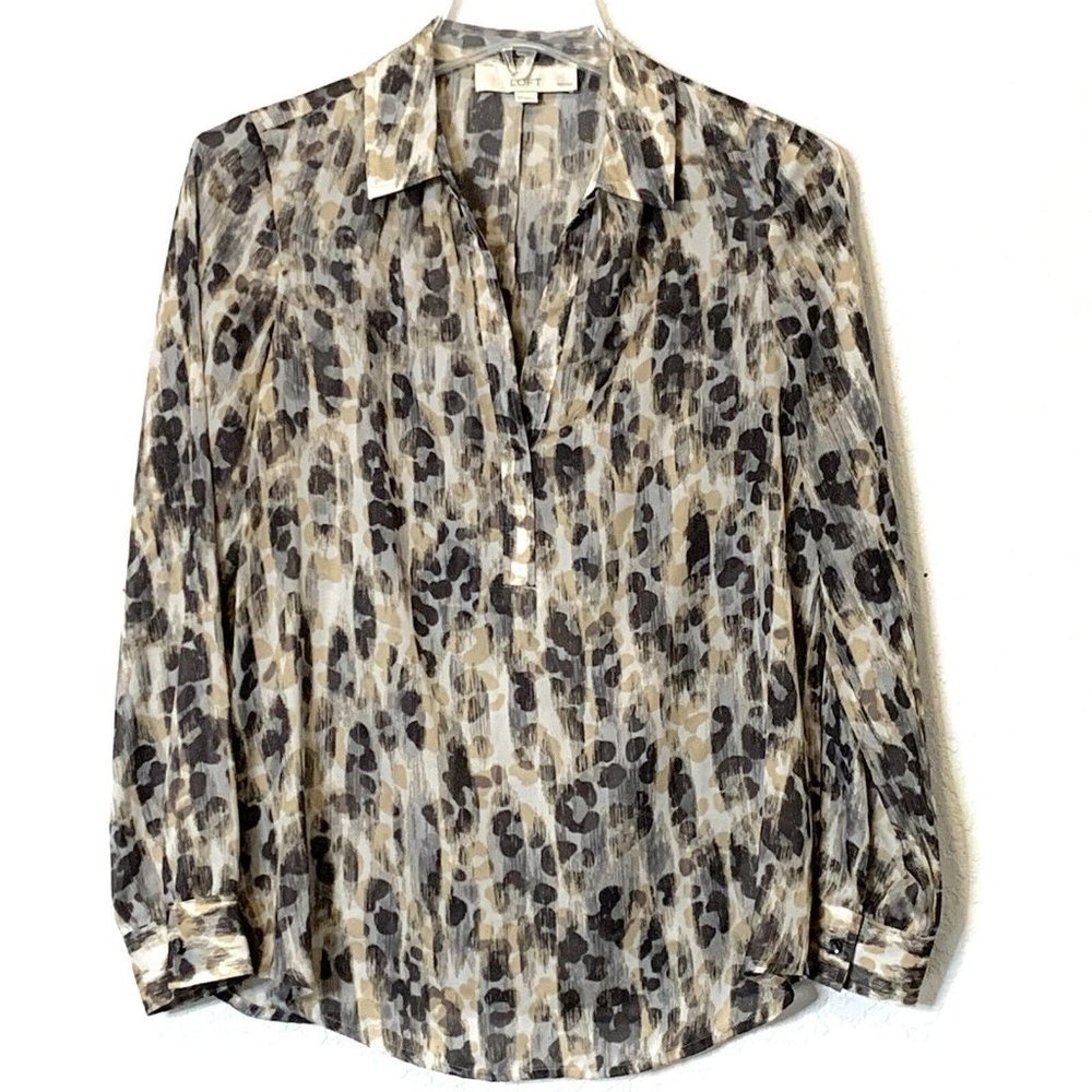 Ann Taylor Loft Med Petite Long Sleeve, Sheer Blouse - Picture 1 of 8